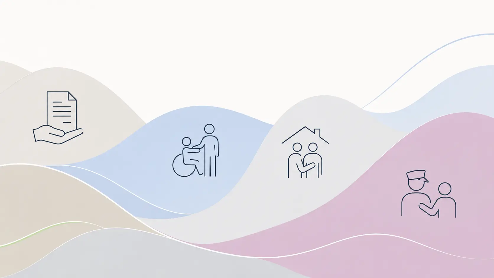 A soft four-tile illustration representing CAPS, NDIS, aged care and DVA support pathways.