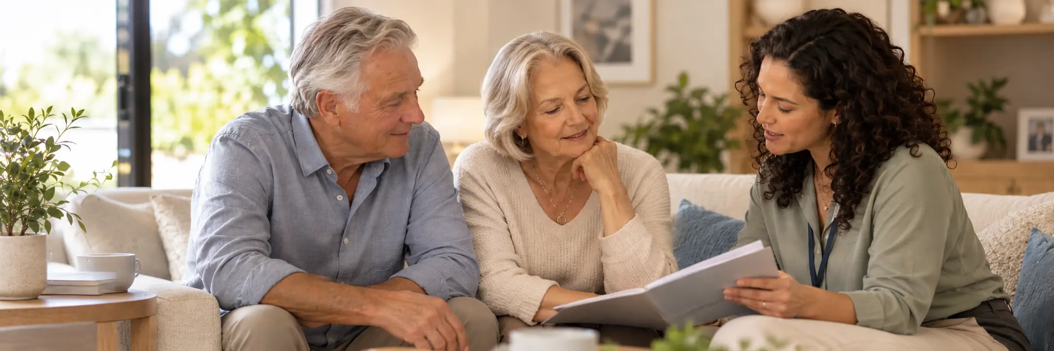 Older couple reviewing their Support at Home care options with a support worker at home